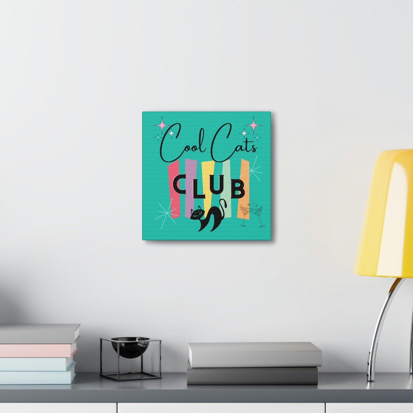 Retro MCM Atomic Cool Cat Starburst Colorful Canvas Gallery Wrap | lovevisionkarma.com