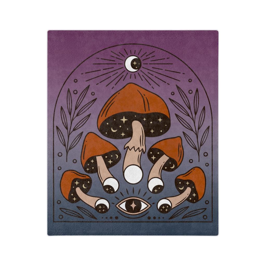 Boho Mushroomcore & Celestial Witchcore Velveteen Minky Blanket | lovevisionkarma.com