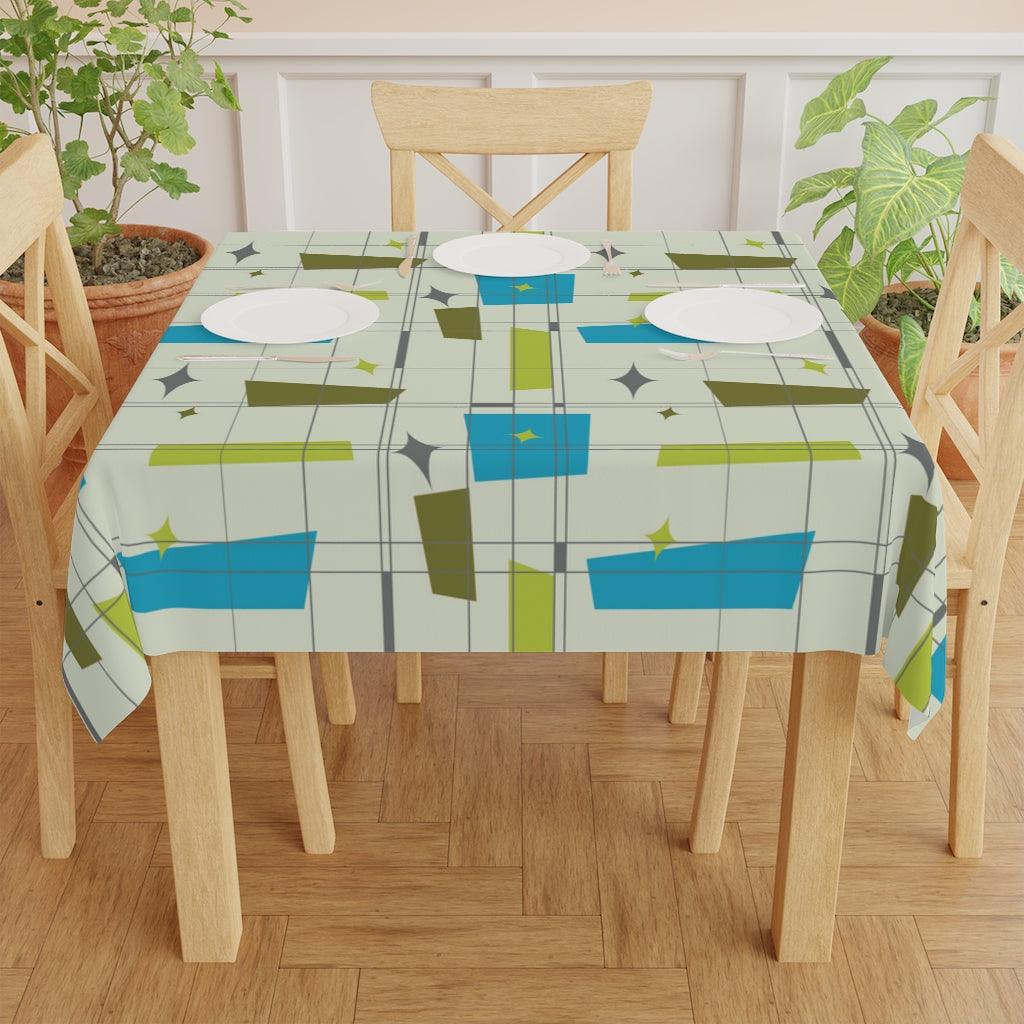 Retro 50s Burst Abstract Green & Blue Mid Century Tablecloth | lovevisionkarma.com