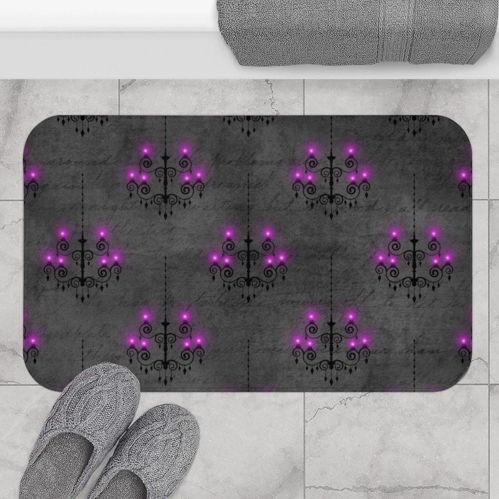 Eerie Chandeliers Purple & Grey Glam Goth Halloween Bath Mat | lovevisionkarma.com