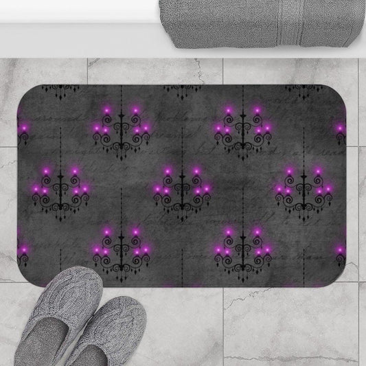Eerie Chandeliers Purple & Grey Glam Goth Halloween Bath Mat | lovevisionkarma.com