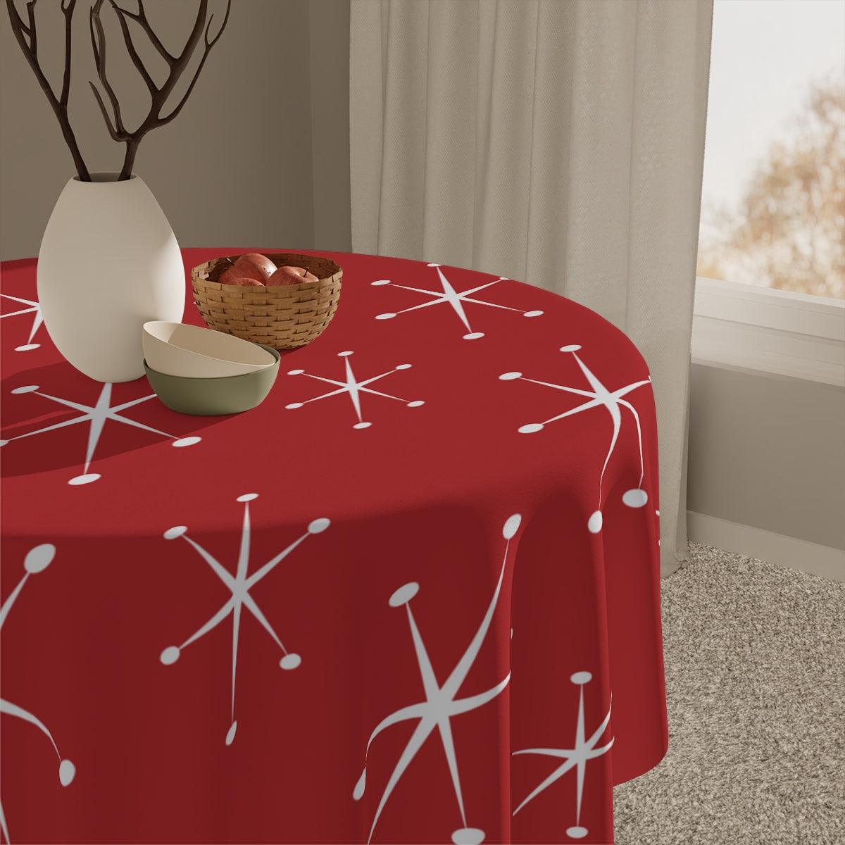 Atomic Starburst MCM Retro 50s Red Tablecloth | lovevisionkarma.com