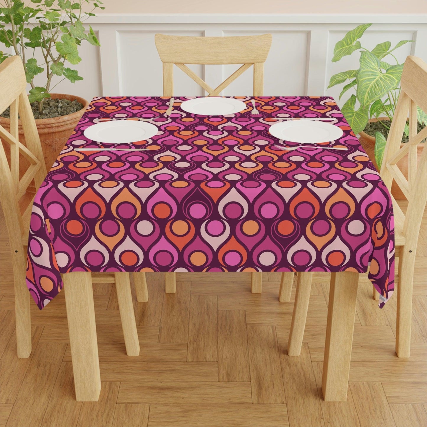 Retro Groovy Mod MCM Magenta Purple Tablecloth | lovevisionkarma.com