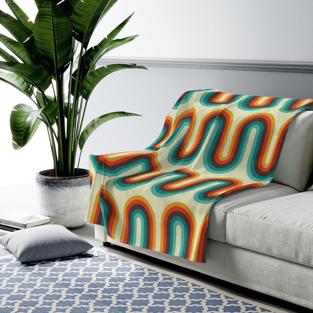 Retro 60s Groovy Waves Multicolor Velveteen Lightweight Blanket | lovevisionkarma.com