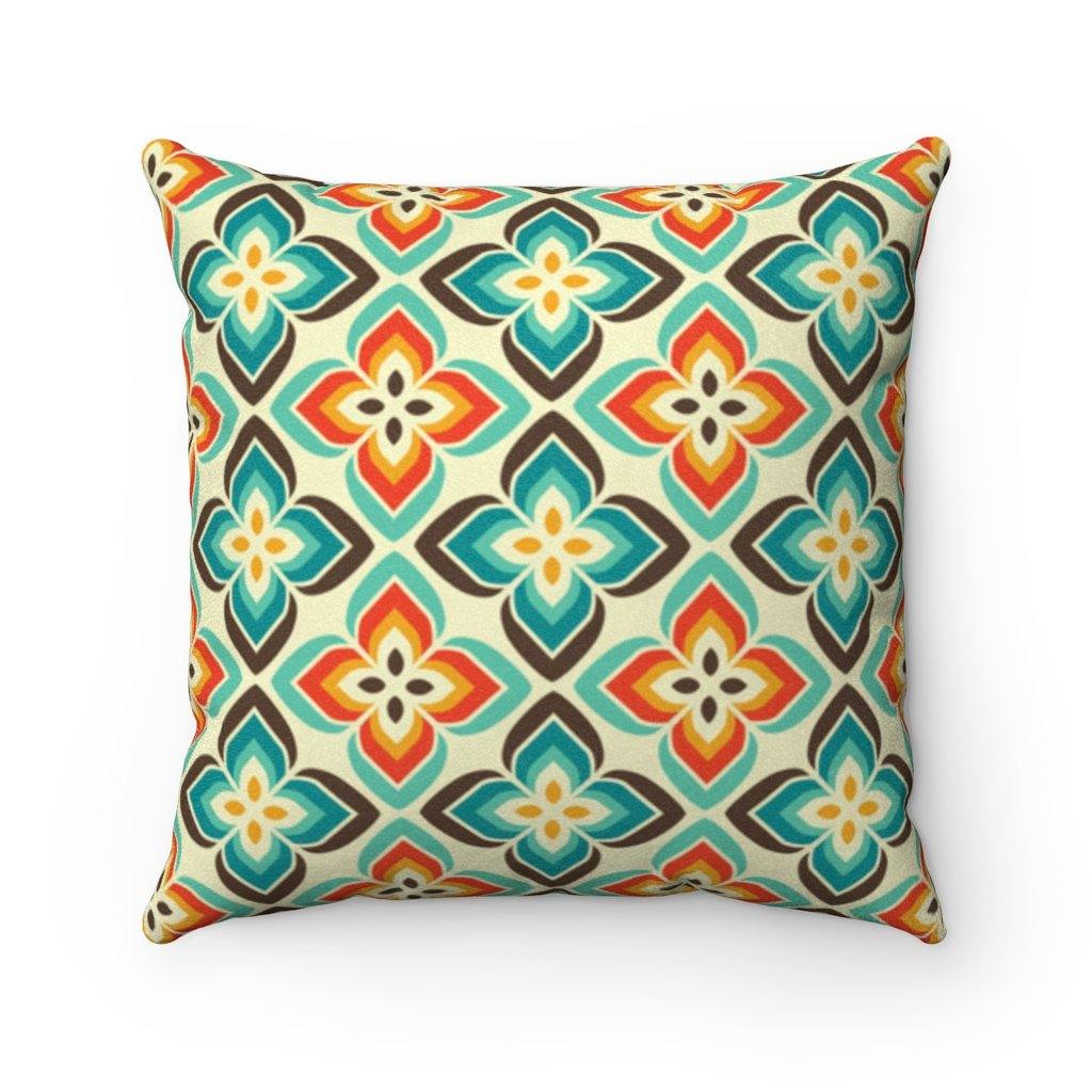 Retro 60s Flowers Mid Century Mod Blue & Orange Pillow | lovevisionkarma.com