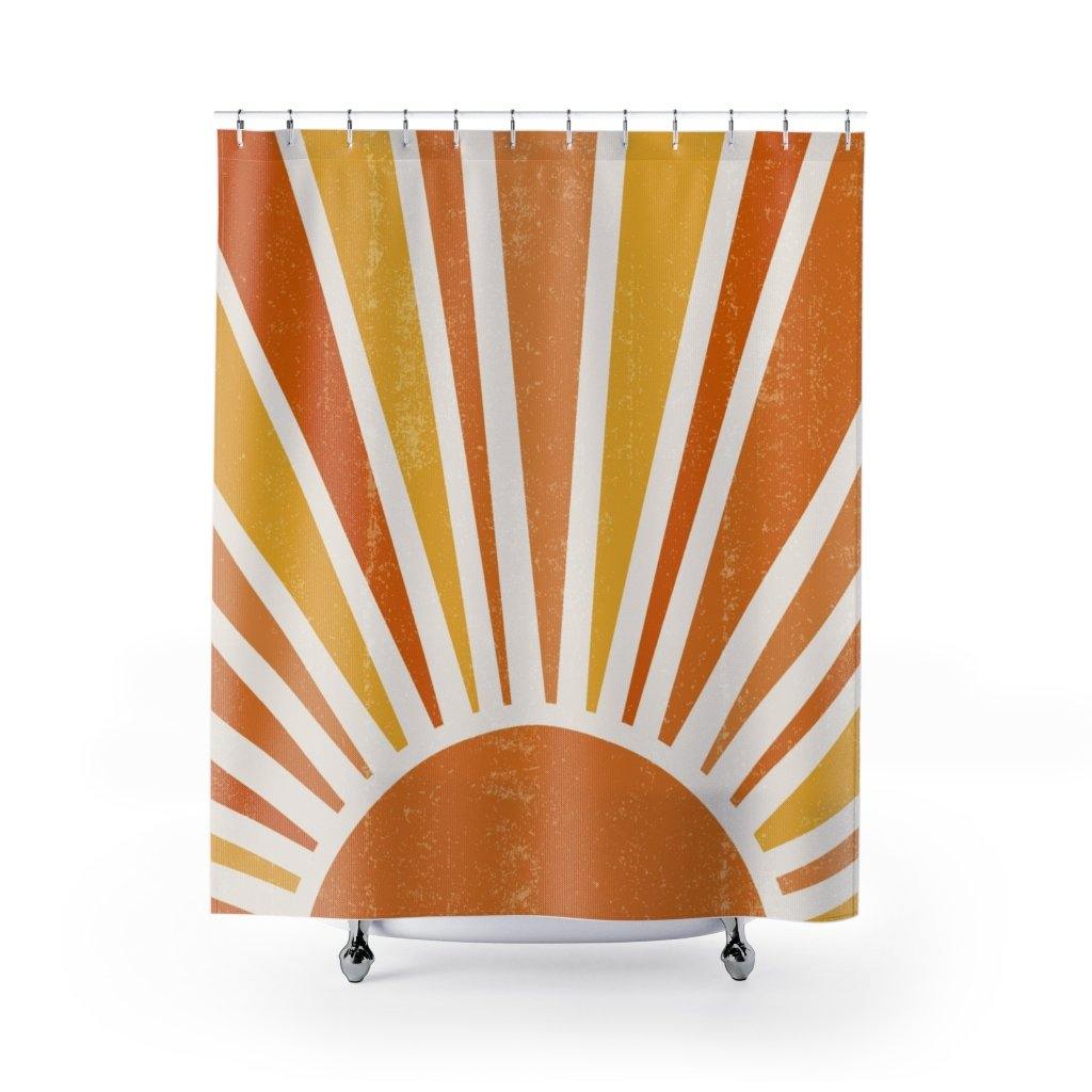 Retro 60s 70s Boho Sunrise MCM Shower Curtain | lovevisionkarma.com
