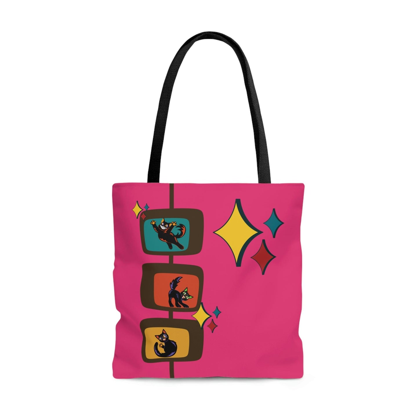 Retro Atomic Kitschy Kitties Mid Century Mod Pink Tote Bag | lovevisionkarma.com