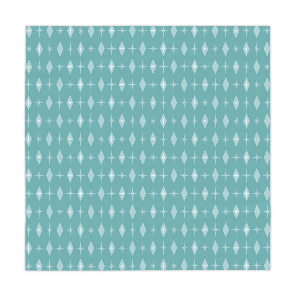 Mid Century Bursts & Diamonds Blue Square Tablecloth | lovevisionkarma.com