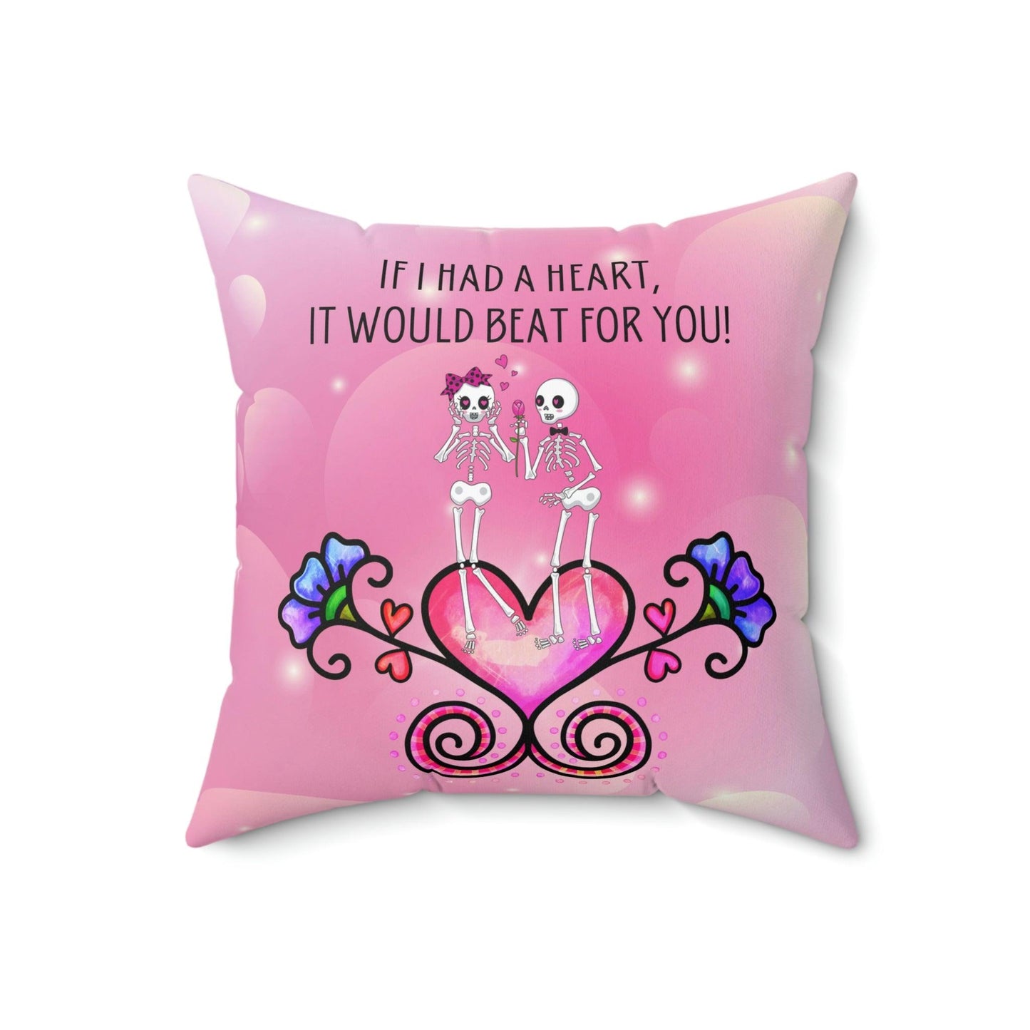 Cute Skeleton Couple Pink Funny Valentine's Day Pillow | lovevisionkarma.com
