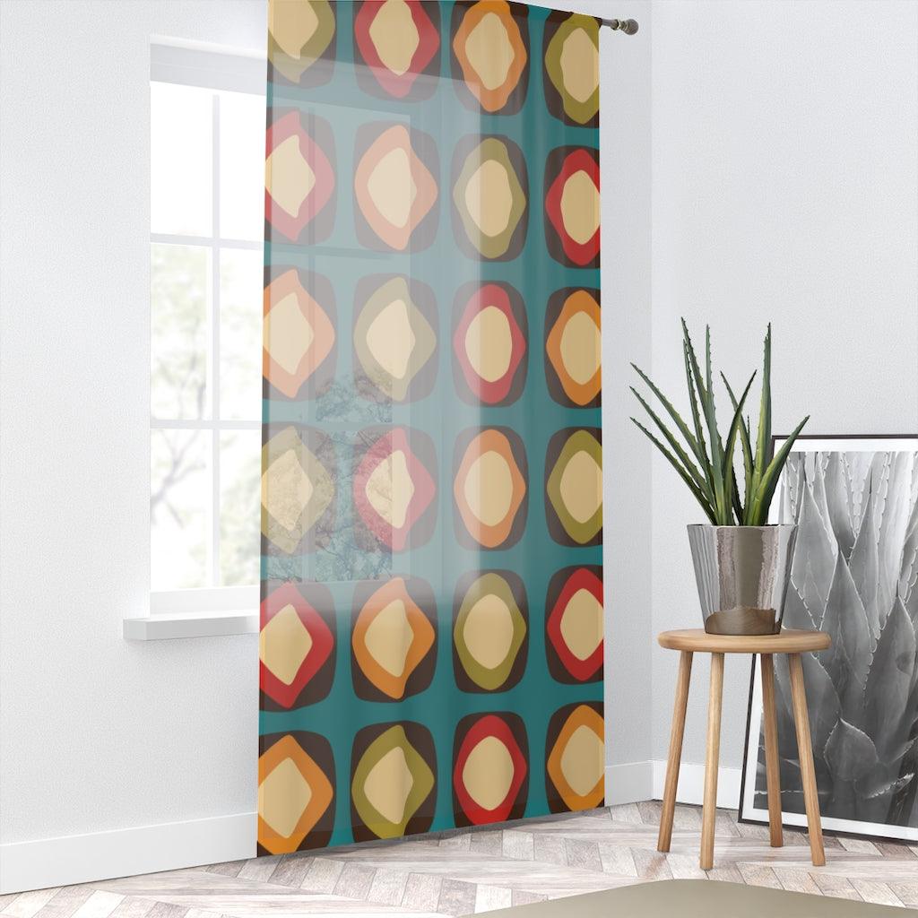 Retro Mod Squares Multicolor Mid Century Sheer Window Curtain | lovevisionkarma.com