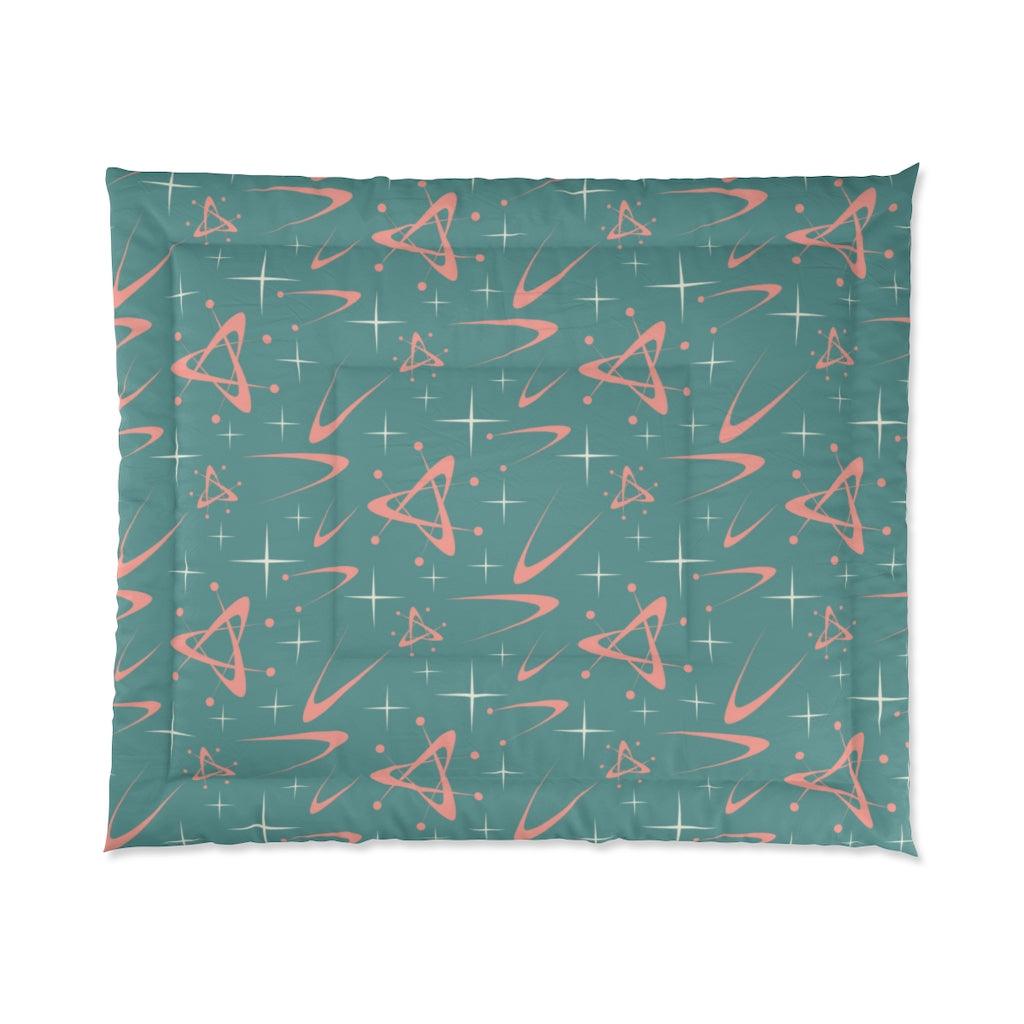 Atomic Age Boomerang and Starbursts Teal & Pink MCM Comforter | lovevisionkarma.com