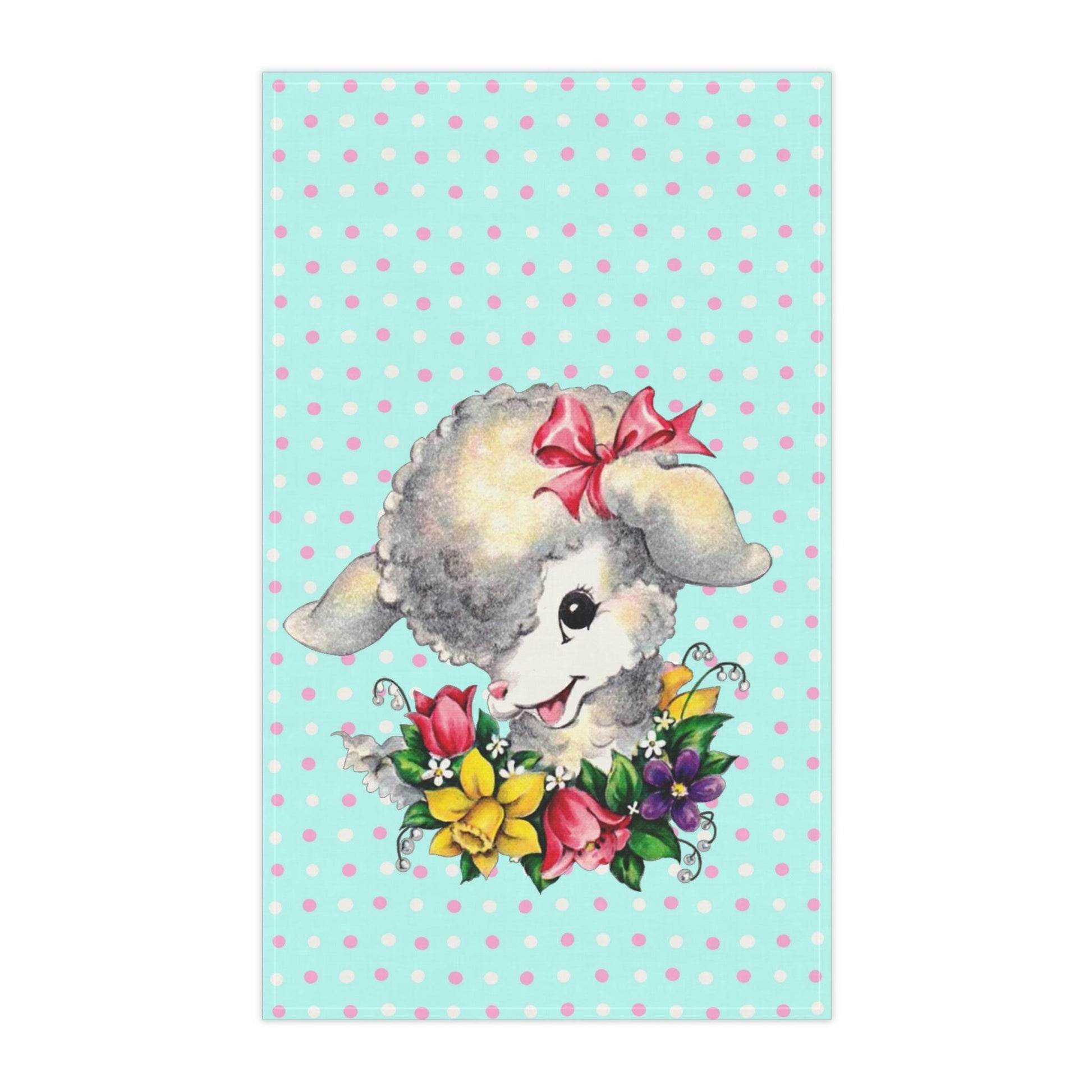 Vintage Easter Kitsch Lamb Cute 50s Blue Kitchen Tea Towel | lovevisionkarma.com
