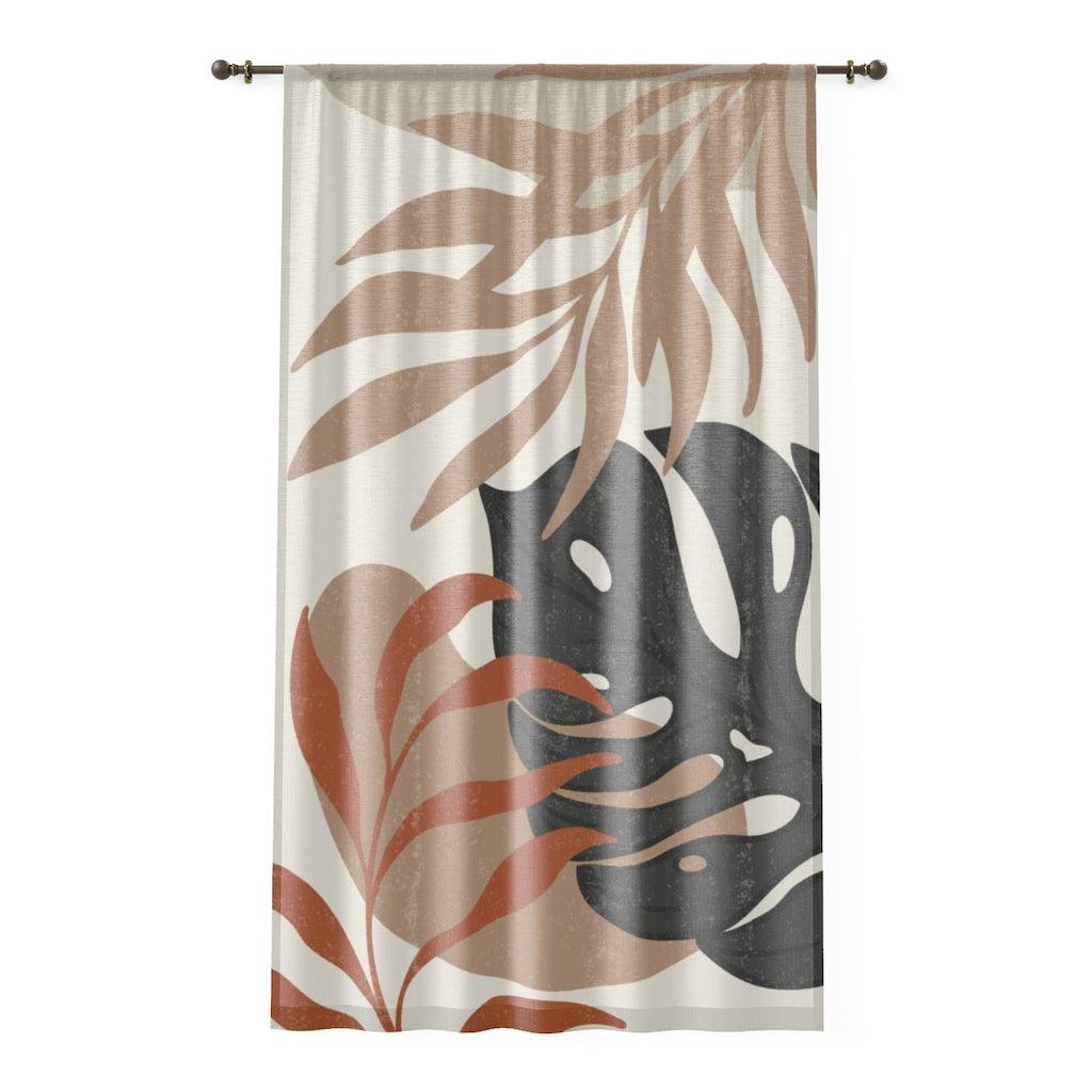 Boho Distressed Leaves MCM Neutrals Sheer Window Curtain | lovevisionkarma.com