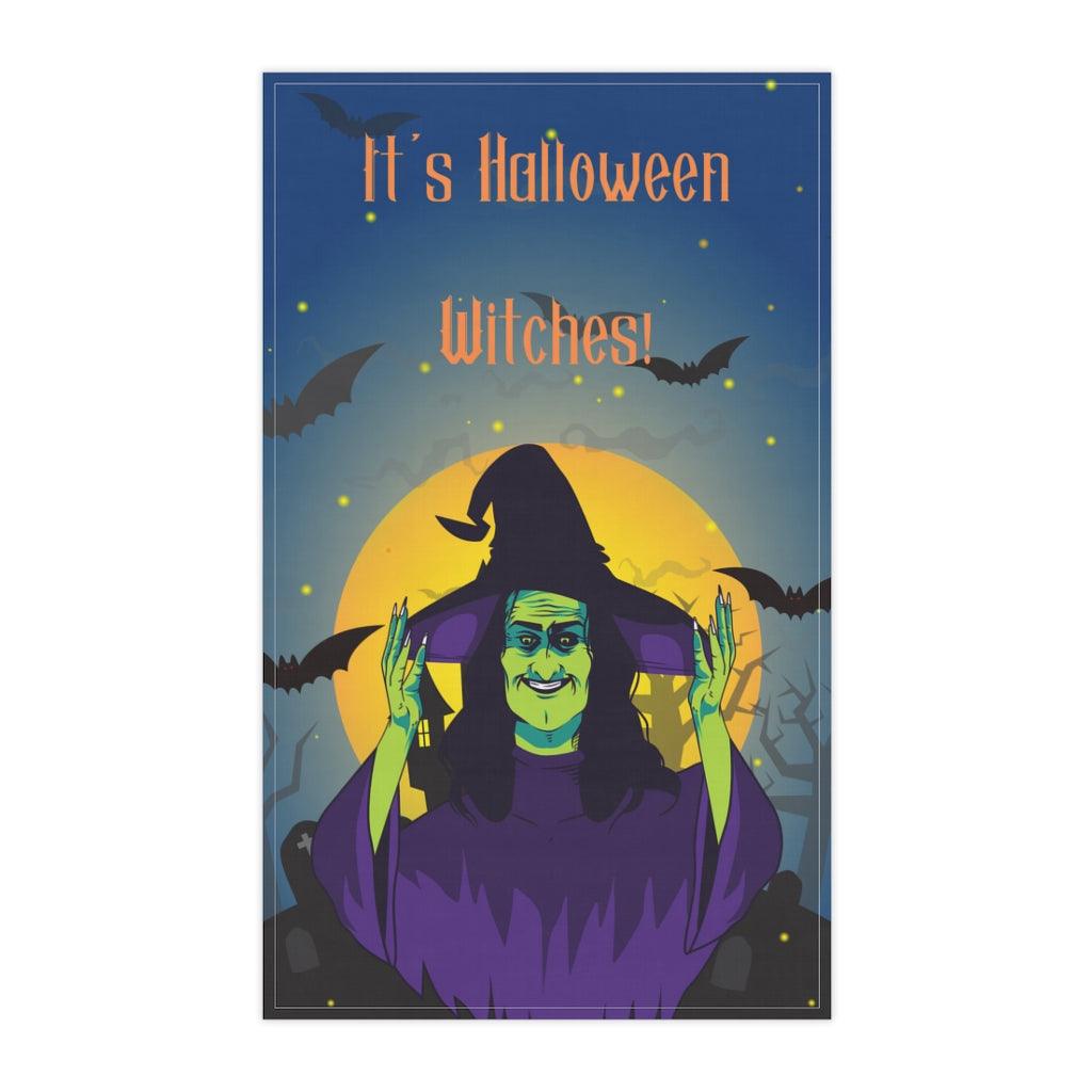 Retro Witch Funny Halloween MCM Kitchen Tea Towel | lovevisionkarma.com
