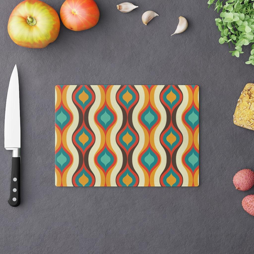 Retro Geometric Mid Century Mod Multicolor Glass Cutting Board | lovevisionkarma.com