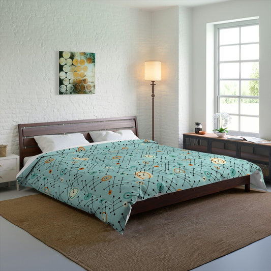 Retro 50s Lines Eames Inspired MCM Blue Comforter | lovevisionkarma.com