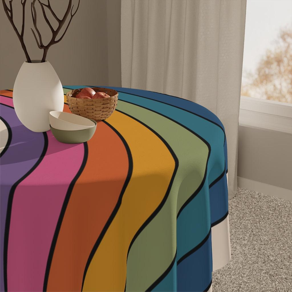 Retro 60s 70s Wavy Rainbow MCM Tablecloth | lovevisionkarma.com