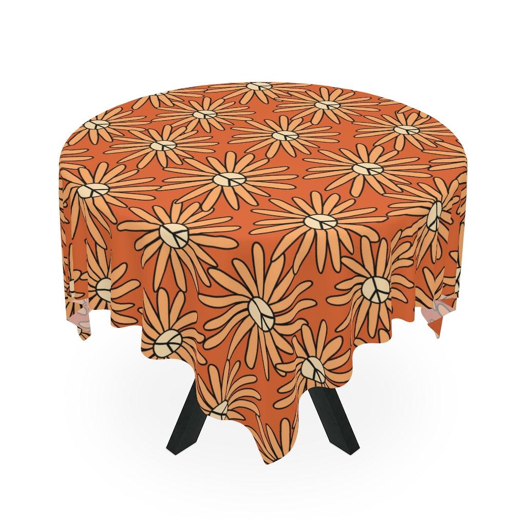 Boho Peace Groovy Flowers Retro Orange Tablecloth | lovevisionkarma.com