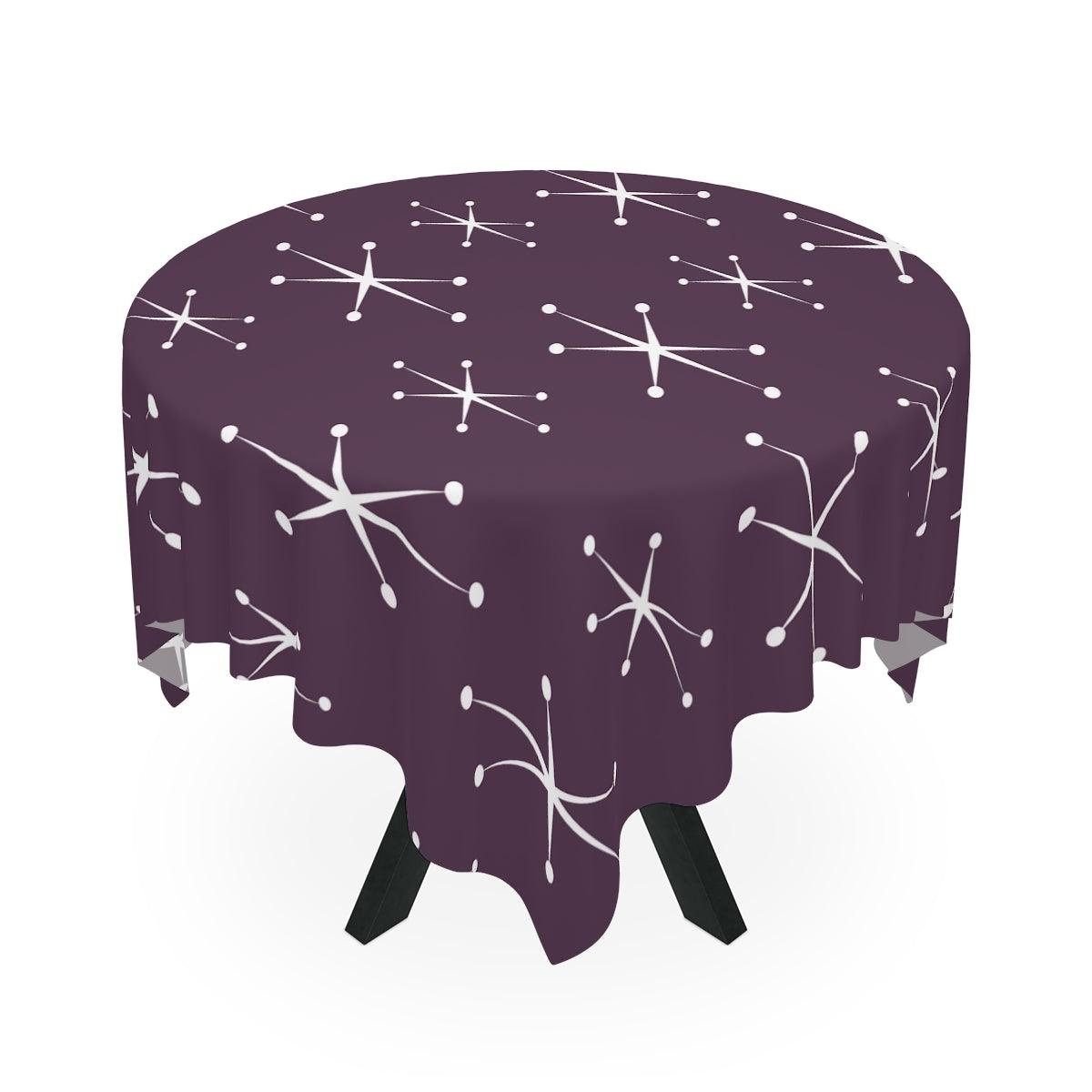 Atomic Retro Starburst MCM Plum Purple Square Tablecloth | lovevisionkarma.com