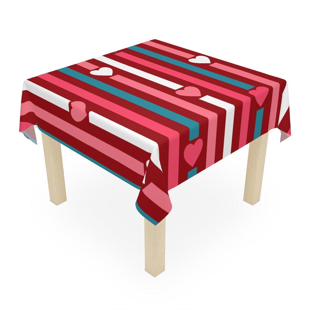 Hearts and Stripes Red, Pink & Blue Retro Valentine Tablecloth | lovevisionkarma.com