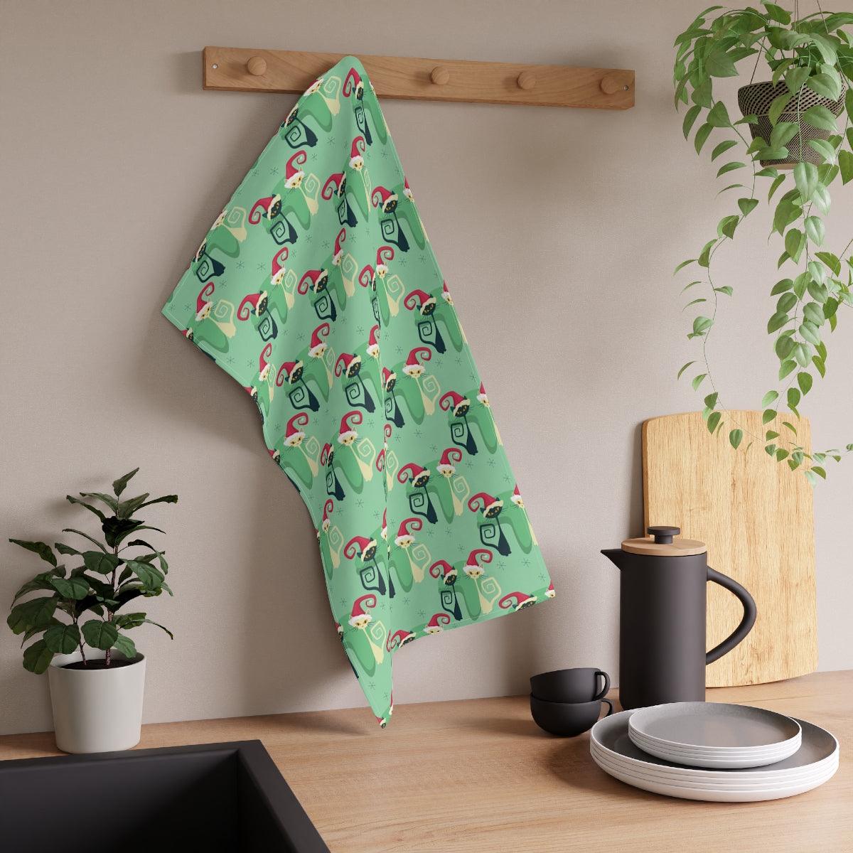 Christmas Cats Retro Atomic Kitties X-mas Tea Towel | lovevisionkarma.com