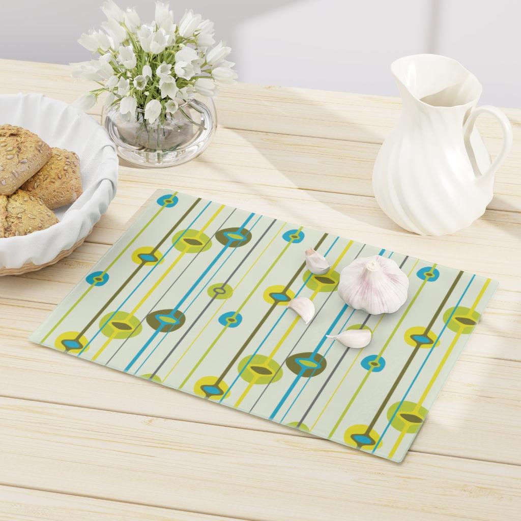 Retro Mid Century Mod Green & Blue Glass Cutting Board | lovevisionkarma.com