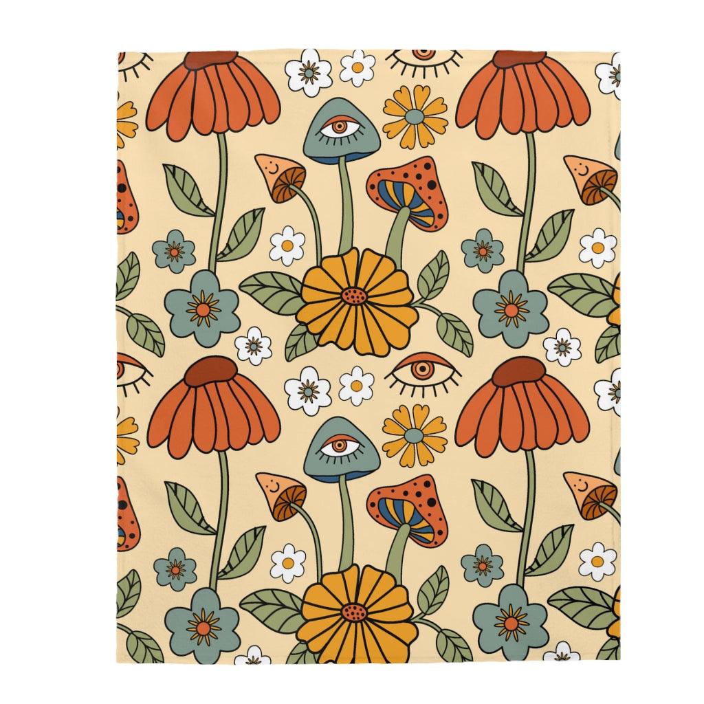 Trippy Mushroom Boho Hippie Flower Velveteen Lightweight Blanket | lovevisionkarma.com