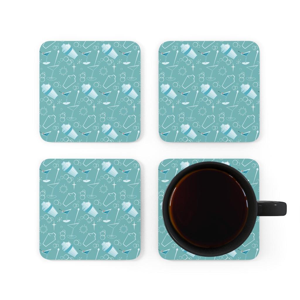 Retro Martini & Mixers Blue Mid Century Modern Coaster Set | lovevisionkarma.com