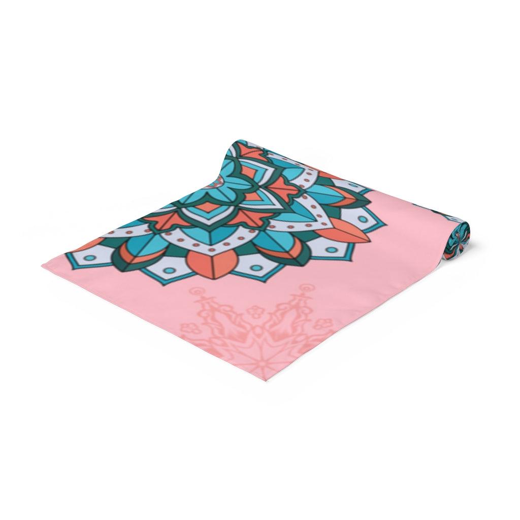 Boho Chic Colorful Mandalas Pink Table Runner, Diwali Home Decor | lovevisionkarma.com