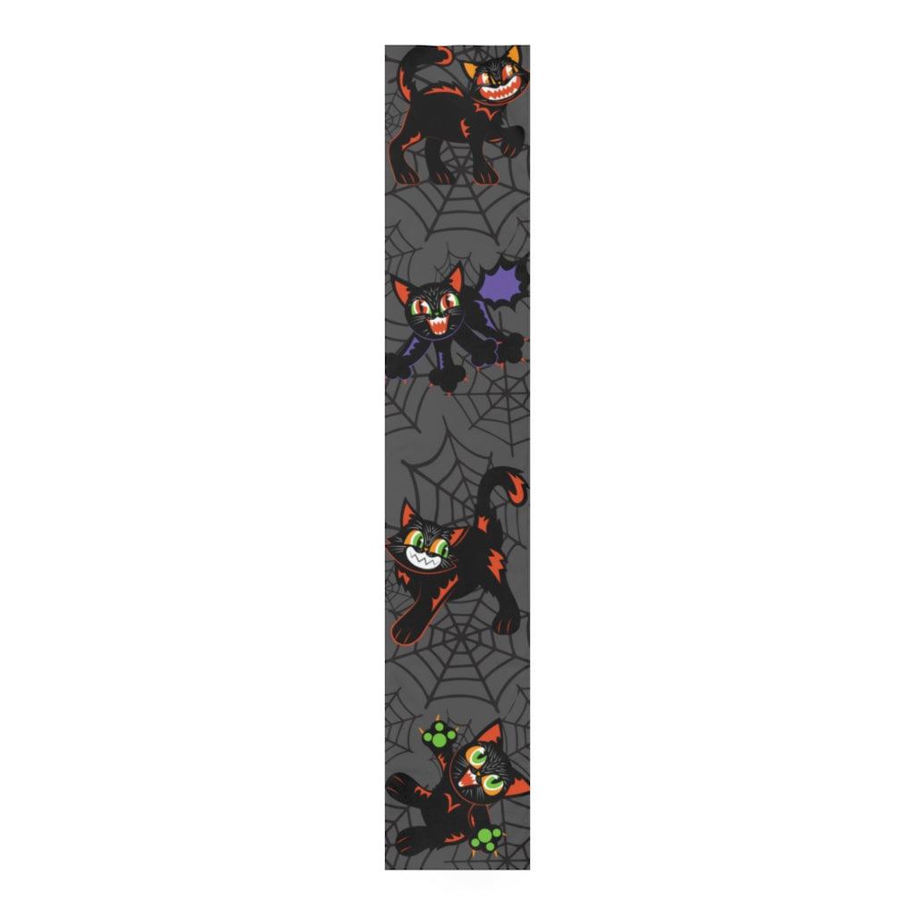 Retro Mid Century Black Cats Halloween Table Runner | lovevisionkarma.com