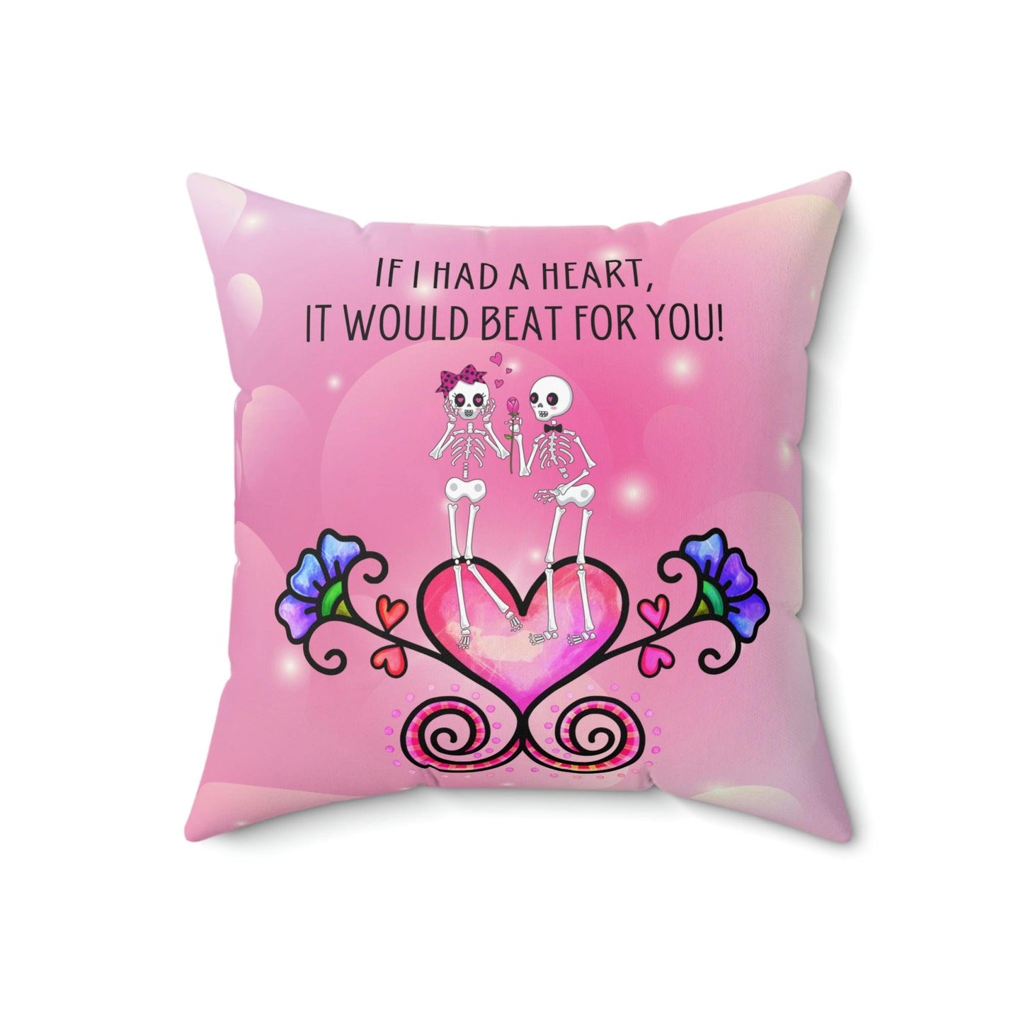 Cute Skeleton Couple Pink Funny Valentine's Day Pillow | lovevisionkarma.com