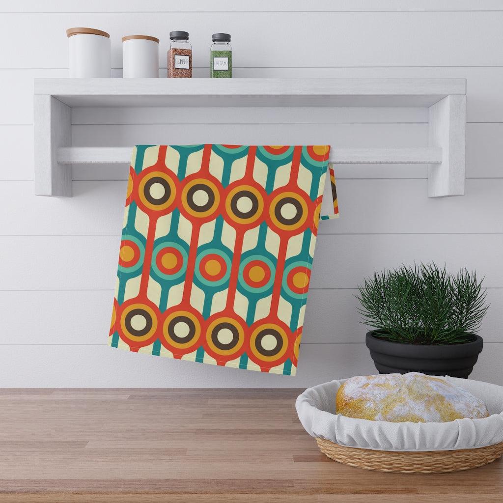 Retro Mid Century Mod Geometric Cream, Teal & Orange Kitchen Towel | lovevisionkarma.com