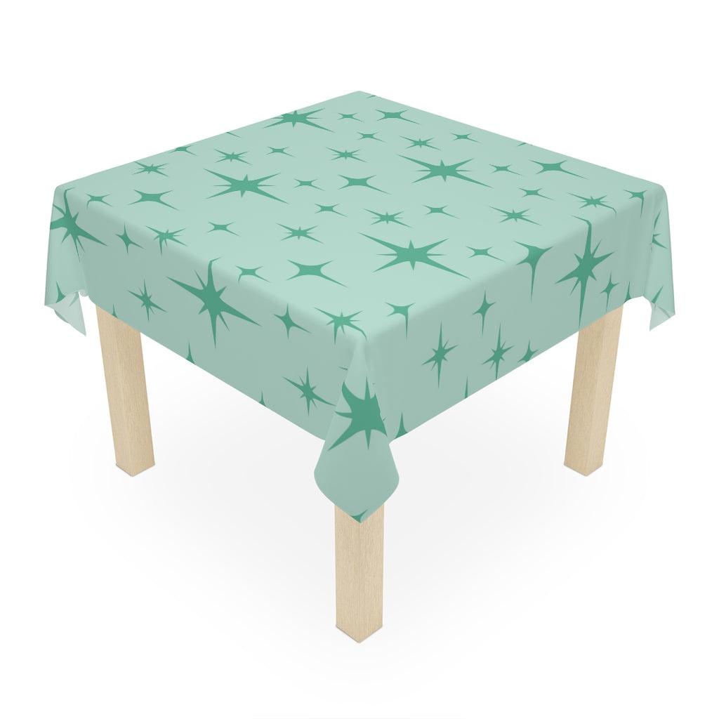Retro Mid Century Starburst Mint Green Tablecloth | lovevisionkarma.com