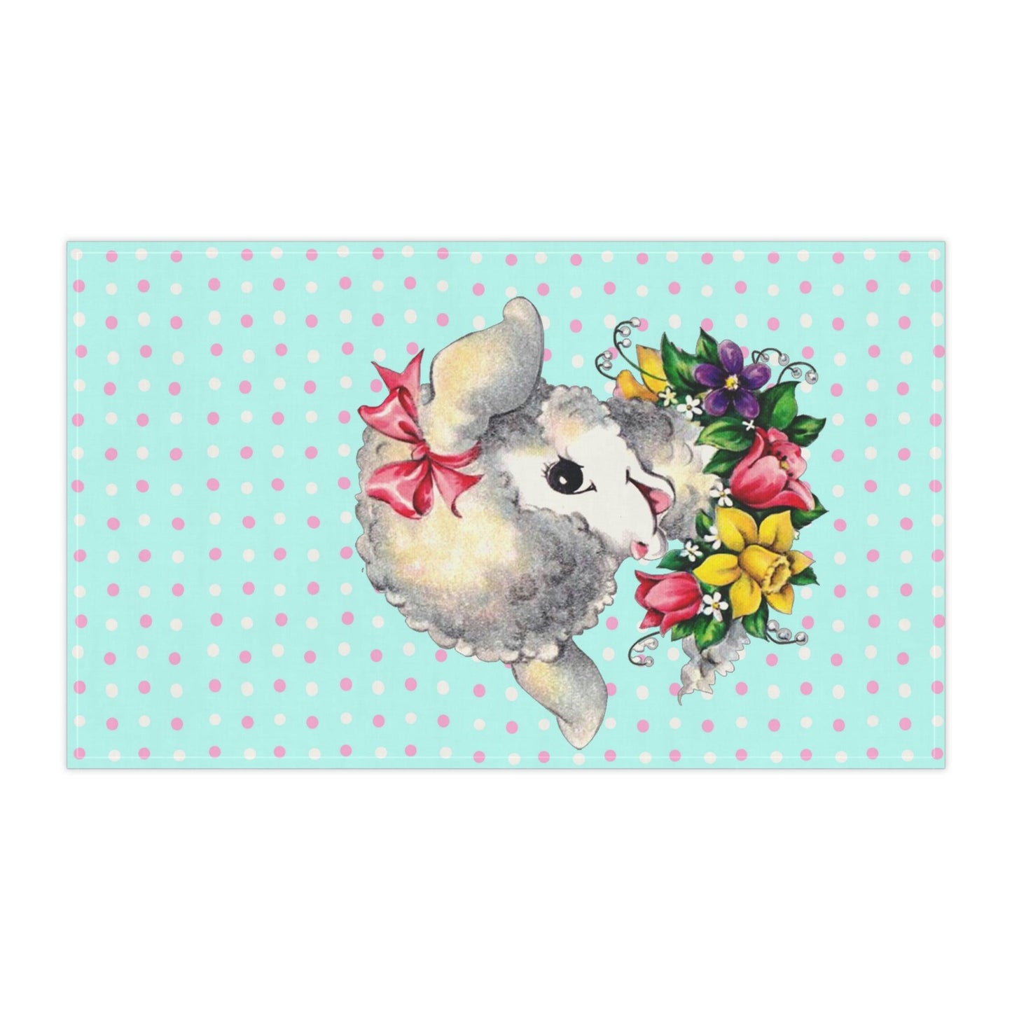 Vintage Easter Kitsch Lamb Cute 50s Blue Kitchen Tea Towel | lovevisionkarma.com