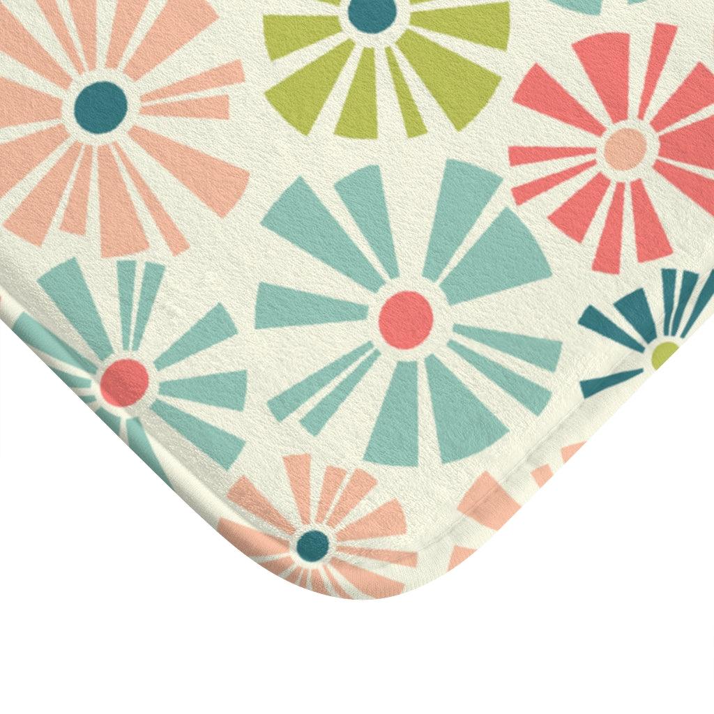 Retro Mod Boho Flowers Multicolor MCM Bath Mat | lovevisionkarma.com