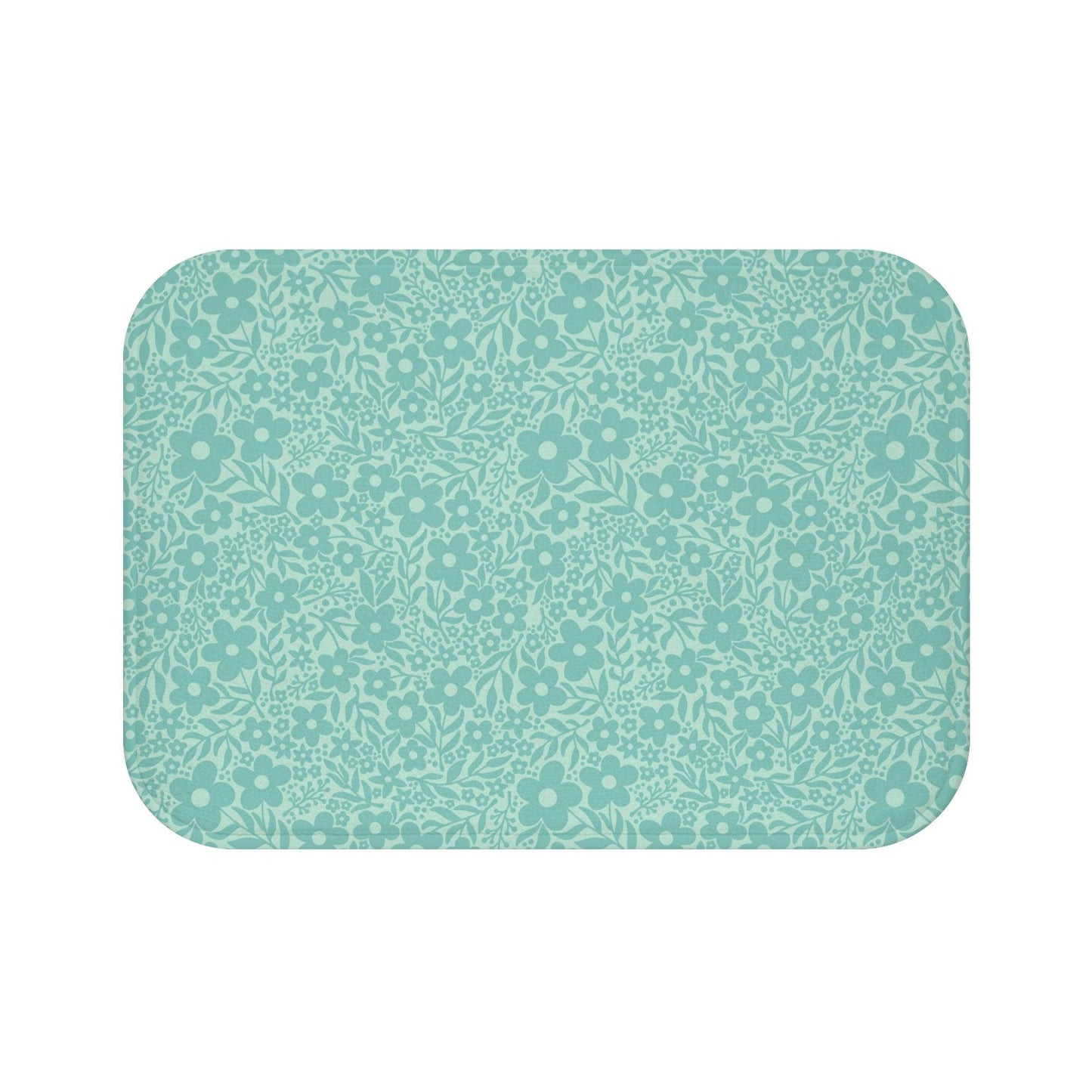 Minimalist Retro Floral Mid Century Teal Bath Mat | lovevisionkarma.com