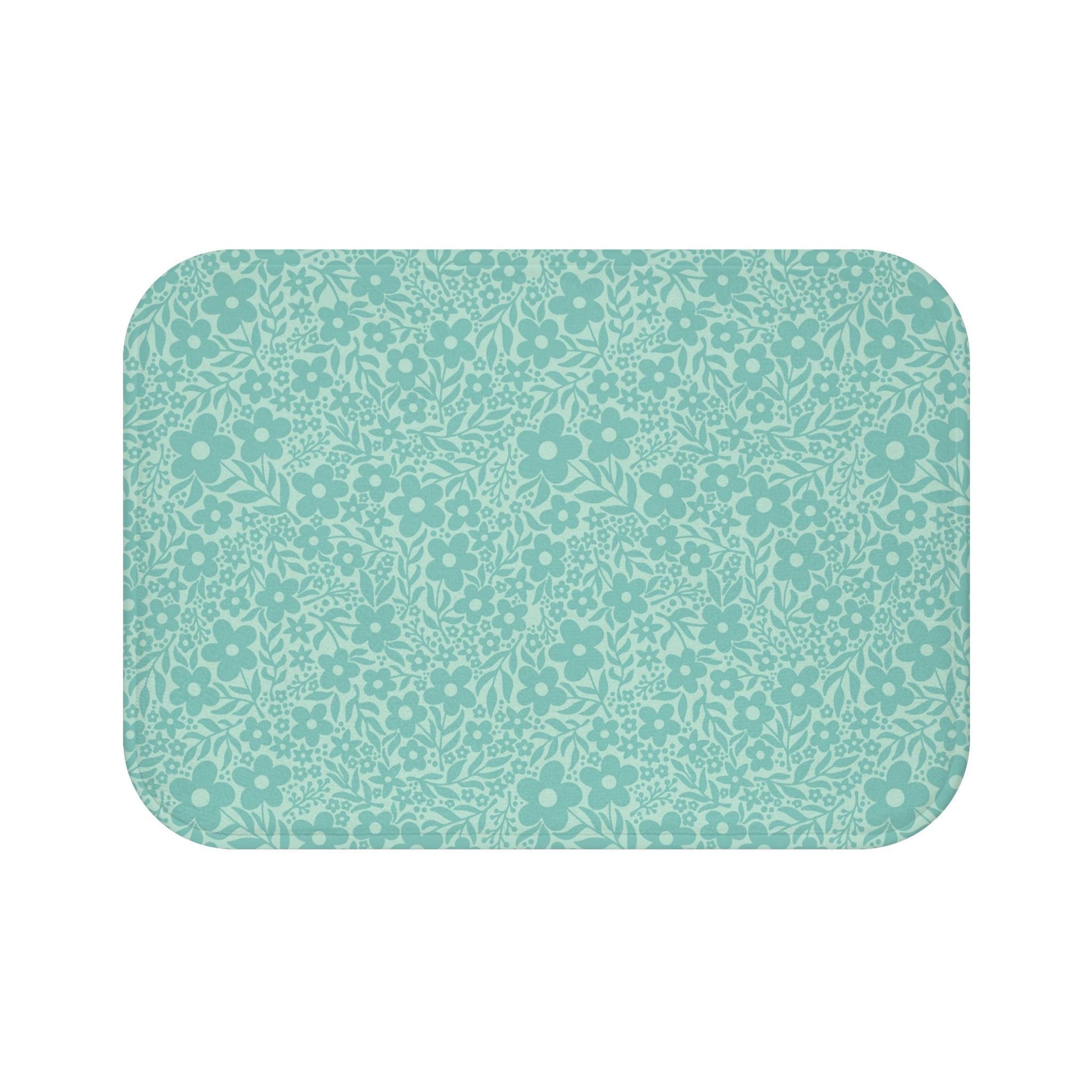Minimalist Retro Floral Mid Century Teal Bath Mat | lovevisionkarma.com