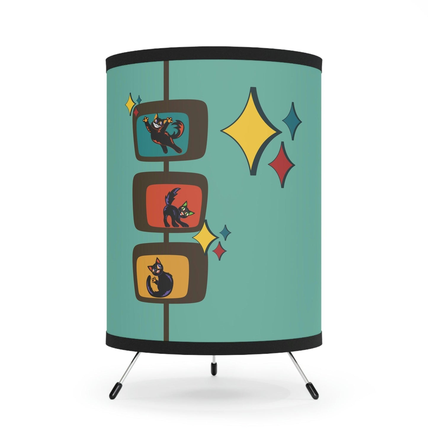 Retro Atomic Cats Kitsch MCM Blue Tripod Tabletop Lamp | lovevisionkarma.com