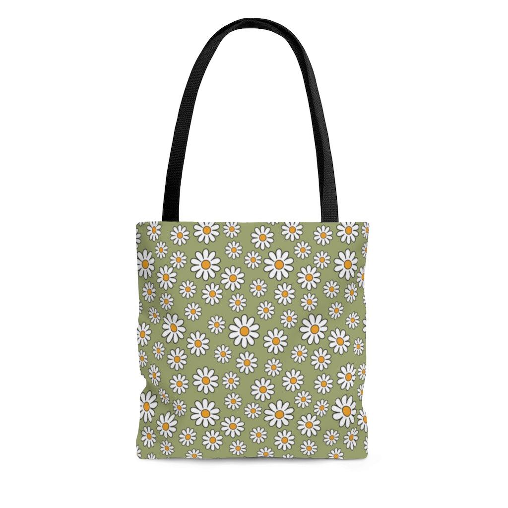 Boho Daisy Sage Green Hippie MCM Tote Bag | lovevisionkarma.com