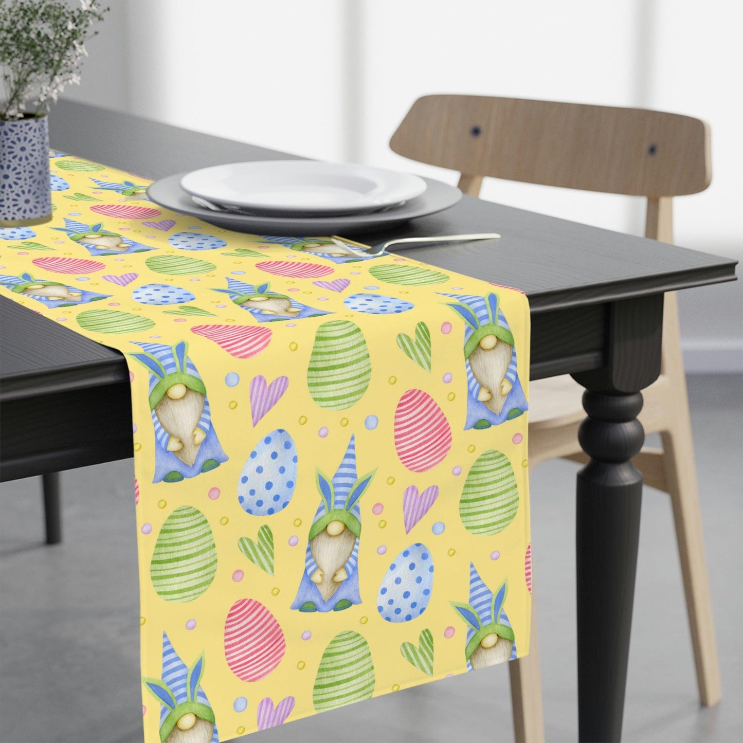 Easter Gnomes Wearing Bunny Hats Spring Colors Table Runner | lovevisionkarma.com