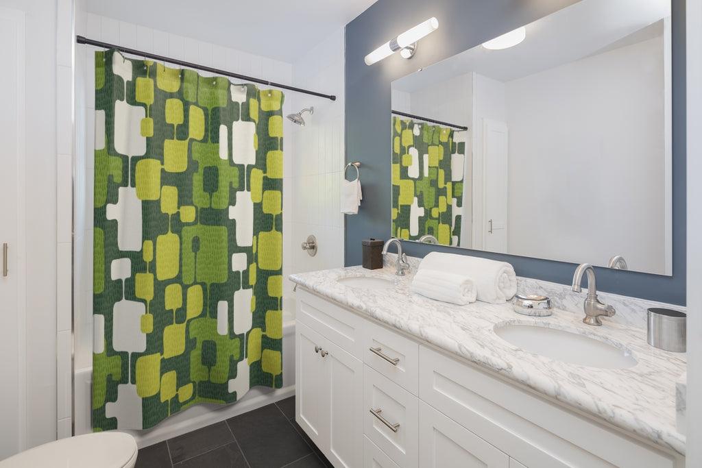 Retro Abstract Mid Century Modern Green Shower Curtain | lovevisionkarma.com