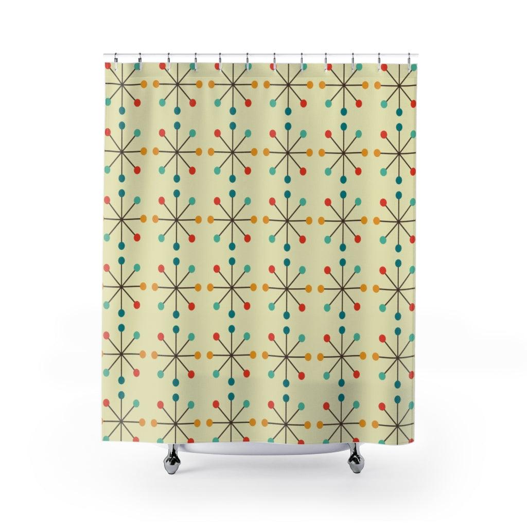 Vintage Retro 1950s Atomic Burst MCM Shower Curtain | lovevisionkarma.com