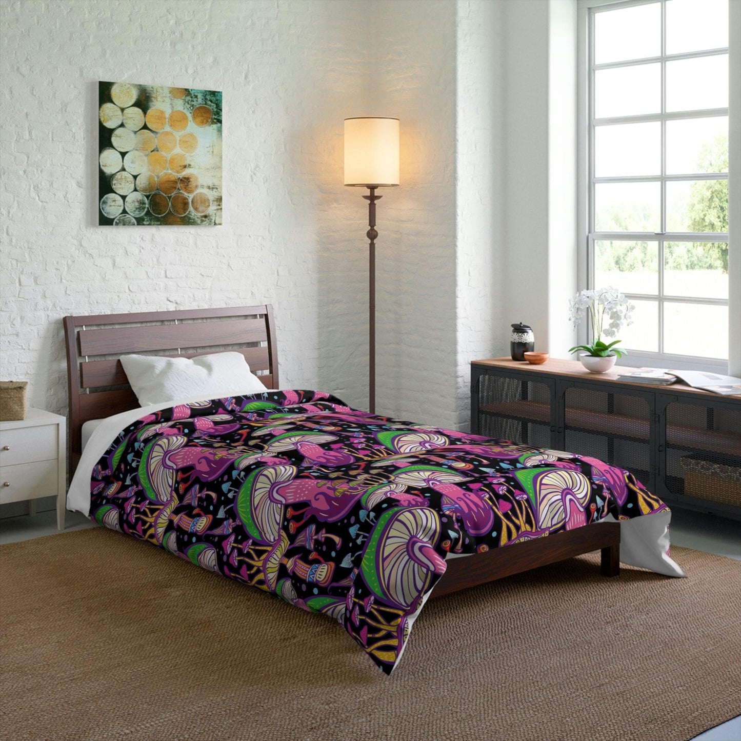 Trippy Mushroom Space Hippie Multicolor Comforter | lovevisionkarma.com