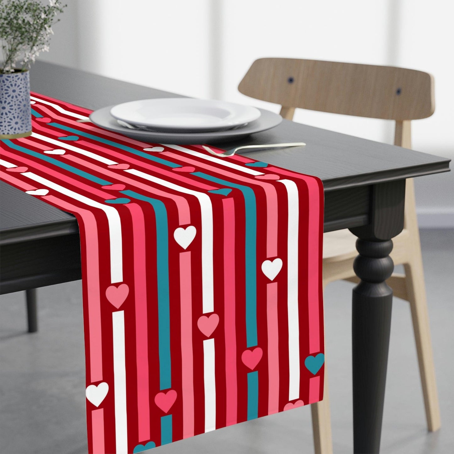 Retro MCM Valentine's Red, Pink and Blue Table Runner | lovevisionkarma.com