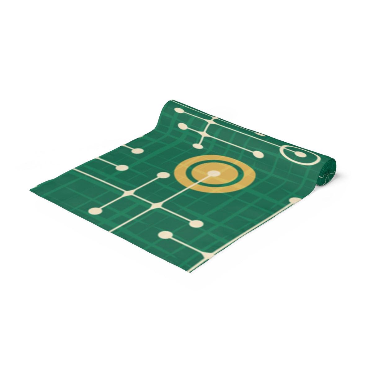 Retro Christmas MCM Style Geometric Green Table Runner | lovevisionkarma.com