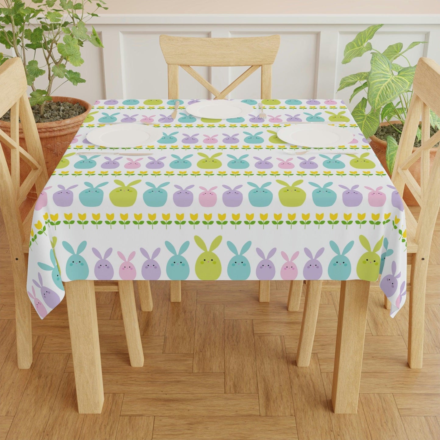 Cute Bunnies Whimsical Easter Tablecloth | lovevisionkarma.com