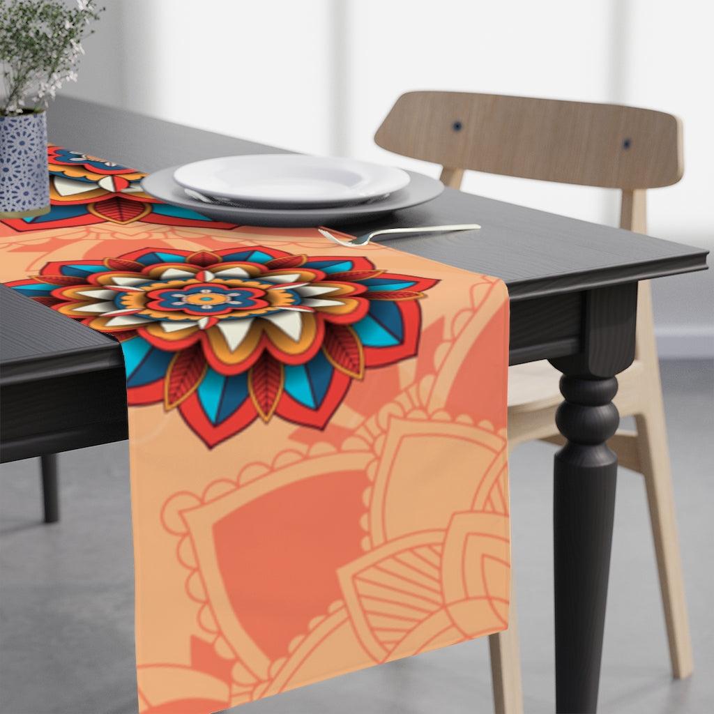 Boho Chic Mandala Coral Table Runner, Diwali Home Decor | lovevisionkarma.com