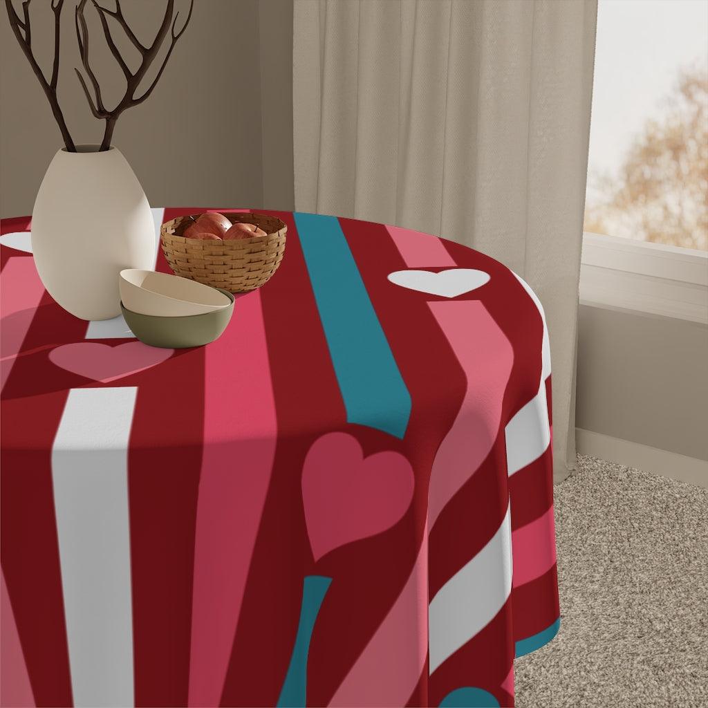 Hearts and Stripes Red, Pink & Blue Retro Valentine Tablecloth | lovevisionkarma.com