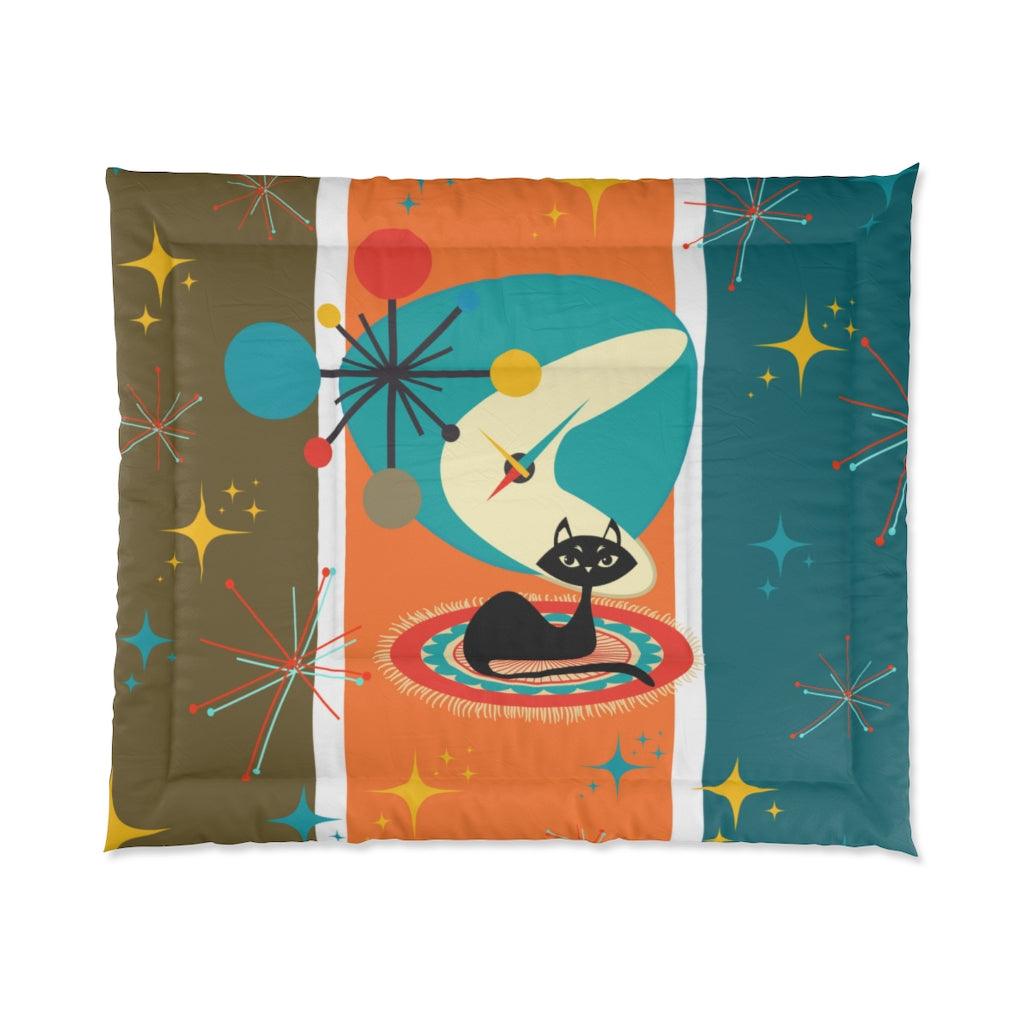 Retro Atomic Cat Starburst Multicolor MCM Comforter | lovevisionkarma.com