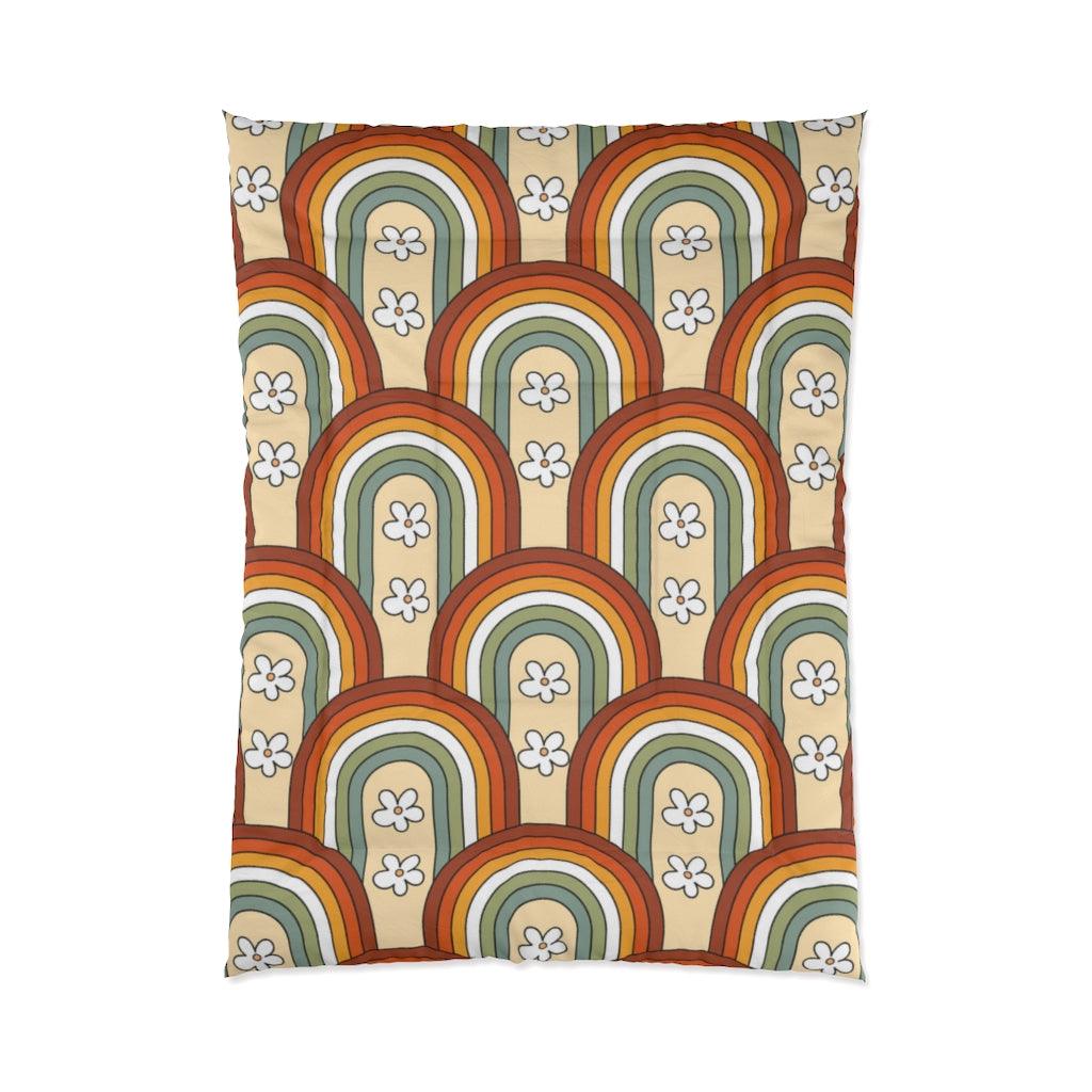 Boho Rainbows and Flowers Retro Multicolor Comforter | lovevisionkarma.com